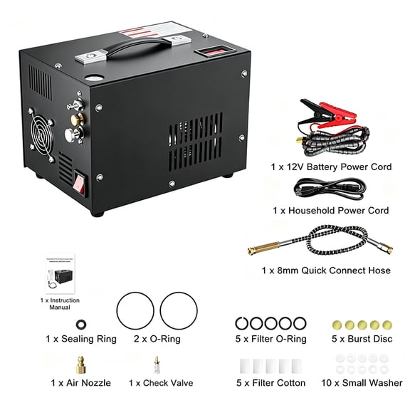 PCP Air Compressor, Fast Fill for Airguns or Paintball Tank, Dual Power Car 12V DC or Home 110V/220V AC, Portable Pcp Pump(Manual stop)