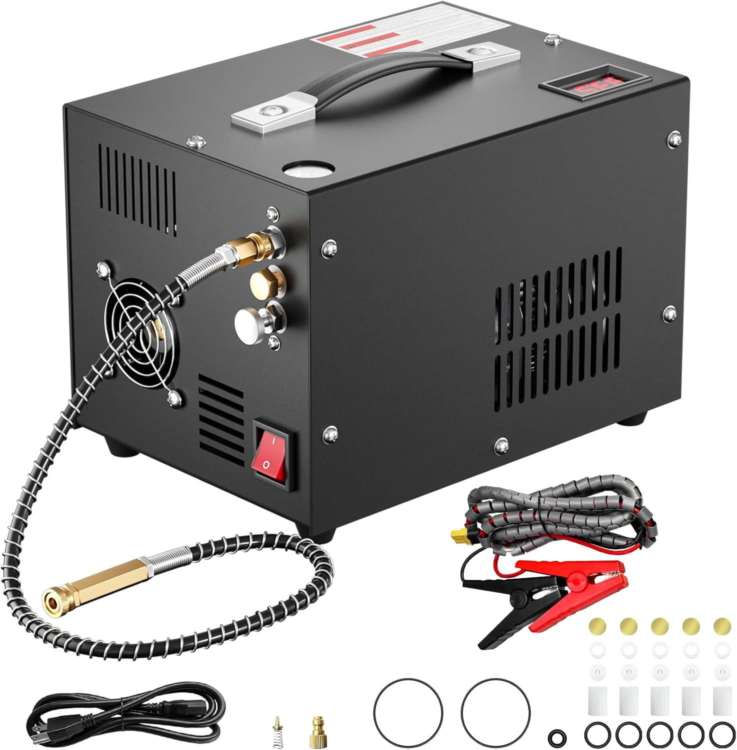PCP Air Compressor, Portable 4500Psi / 30Mpa Pump, Supports 12V DC or 110V / 220V AC, Oil/Water-Free(Manual-Stop)