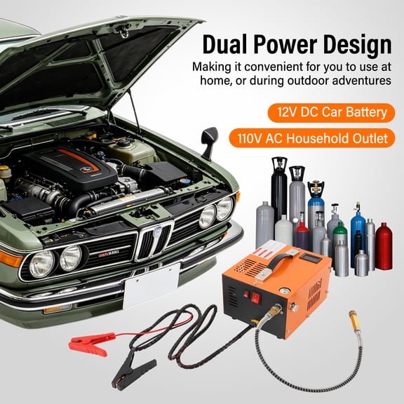 PCP Air Compressor with Transformer,Portable 4500Psi/30Mpa High Pressure Air Compressor Pump for Paintball/PCP Air Rifle/Scuba Tank,Powered by Home 110VAC or Car 12VDC,One Button Start