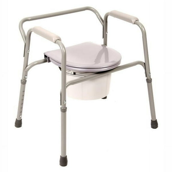 PCP Coated Bed-Side Adjustable Commode With Removable Backrest, Grey,