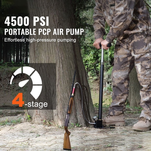 PCP Hand Pump,4 Stage,30Mpa 4500 PSI High Pressure PCP Air Rifile Filling Stirrup Pump with Oil-Moisture Filter Pressure Gauge,Stainless Steel for Airguns Scuba Tank Paintball Filling Tire
