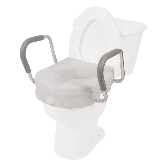 PCP Molded Toilet Seat Riser With Removable Arm Rests, White, 5 inch rise (seat with removable arms)