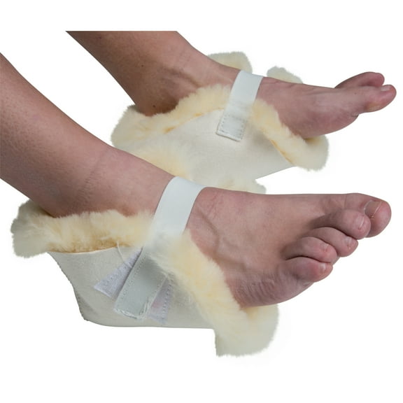 PCP Pressure-Relief Sheepskin Heel Protector, Wool Cushion to Support Feet and Heels, White