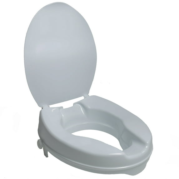 PCP Toilet Seat Riser with Lid, Lightweight Molded Construction, White, 2-Inch Height