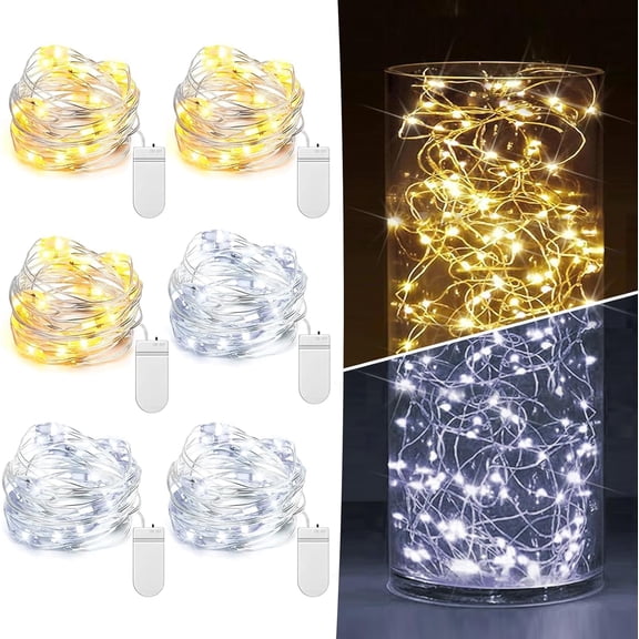 PCS 6 Pack Fairy Lights Battery Operated 7ft 20 LED Mini String Lights Twinkle Lights Silver Wire Firefly Starry Lights for Mason Jars Wedding Party Christmas Centerpiece Decor,Warm White&Cool Whtie