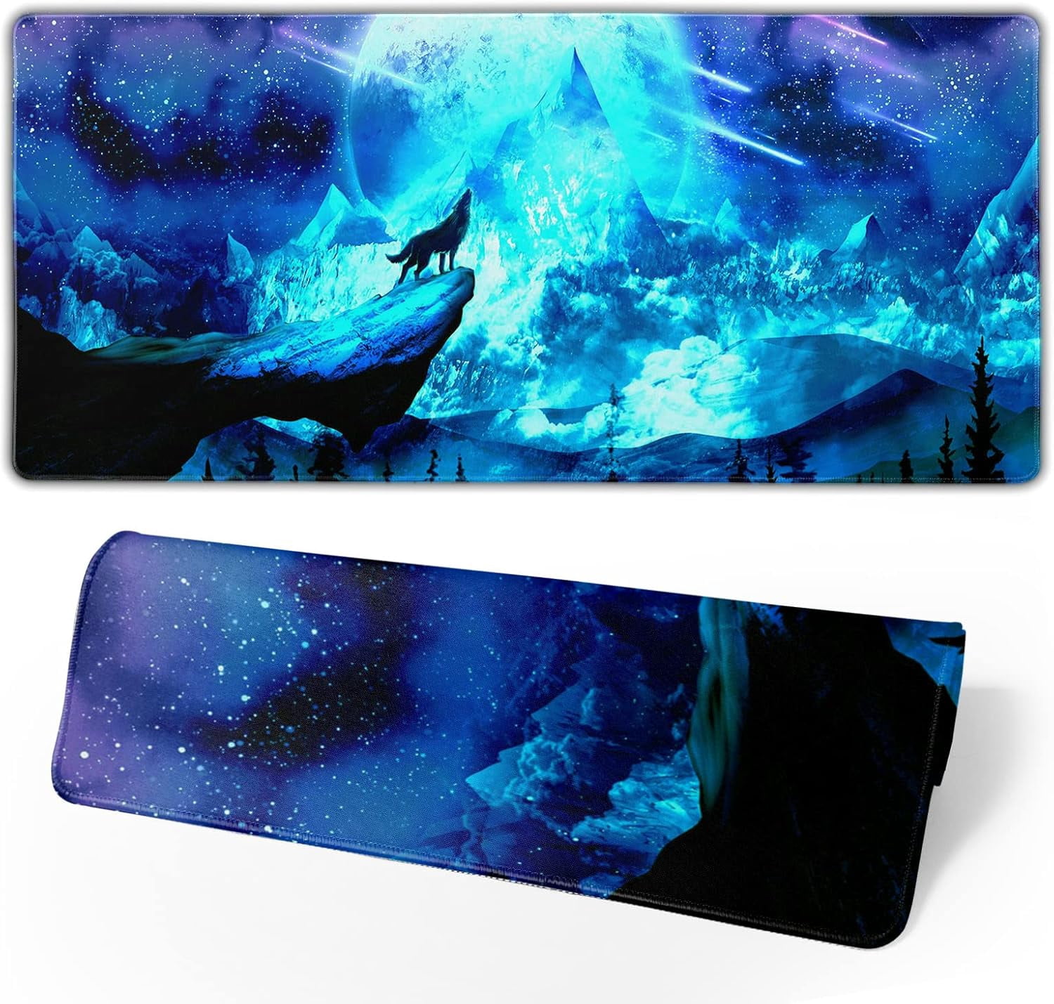 PCS Gaming Mouse Pad Anime Mousepad Large Extended Wolves Gaming Mouse Mat with Stitched Edges Wolf Office Decor with Non-Slip Rubber Base Desk Mat for Work Gaming Office Home 31.5'' X 11.8'' Inch
