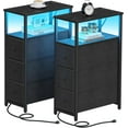 thumbnail image 1 of PrimeCook Shop Narrow LED Night Stand with Charging Station, Slim End Table with Plugins, Tall Side Table with 3 Fabric Drawer, Small Bedside Table with Storage, Set of 2, for Living Room, Black, 1 of 16