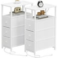 thumbnail image 1 of PrimeCook Shop Narrow Night Stand with Charging Station, Slim End Table with Plugins, Tall Side Table with 3 Fabric Drawer, Small Bedside Table with Storage, Set of 2, Living Room, Bedroom, White, 1 of 16