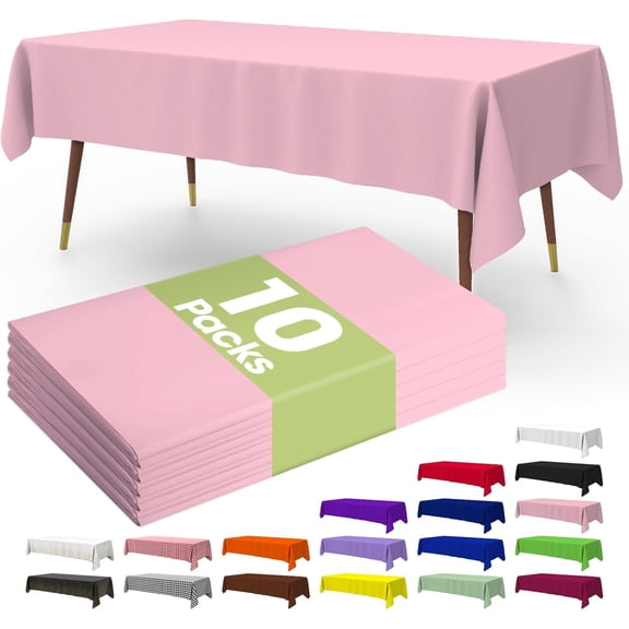 PCS Plastic Table Cloth Disposable 10 Pack, 54 x 108 Inch Table Cloths, Easter Party, Valentines, Mothers Day Decorations, Tablecloths, Rectangle, Pastel Plastic Cover, Leakproof & Sturdy, Pink