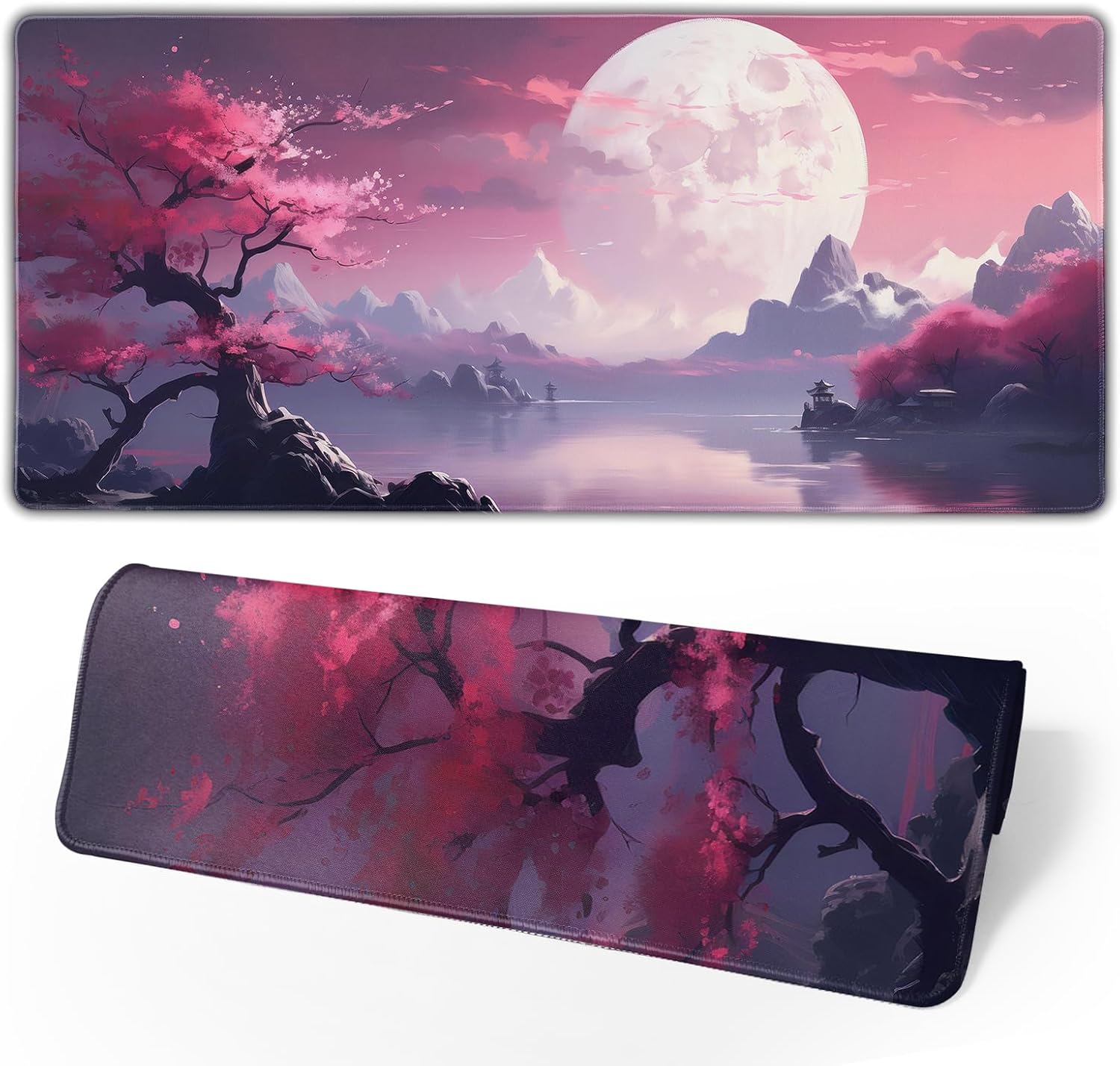 PCS Watercolor Japanese Large Gaming Mouse Pad,Japanese Mouse Pad 31.5 x 11.8 in Mat Desk Pad,Large Desk Mat,Extended Keyboard Mousepad with Non-Slip Base and Stitched Edge for Desk Home Office