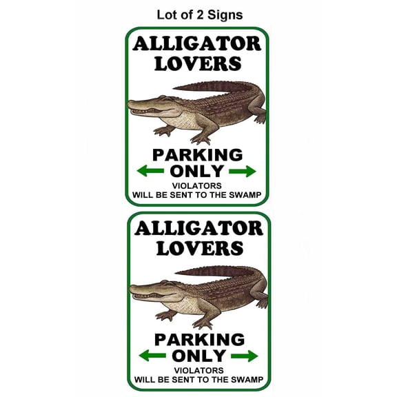 PCSCP 2 Count "Alligator Lovers Parking Only" (v1) 11 inch by 9.5 inch Laminated Funny Sign