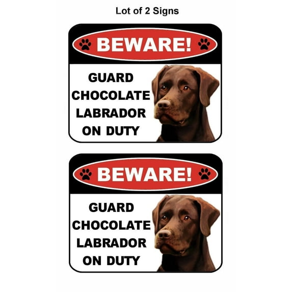PCSCP 2-Count Beware Guard Chocolate Lab on Duty (v1) 9 inch x 11.5 inch Laminated Dog Sign