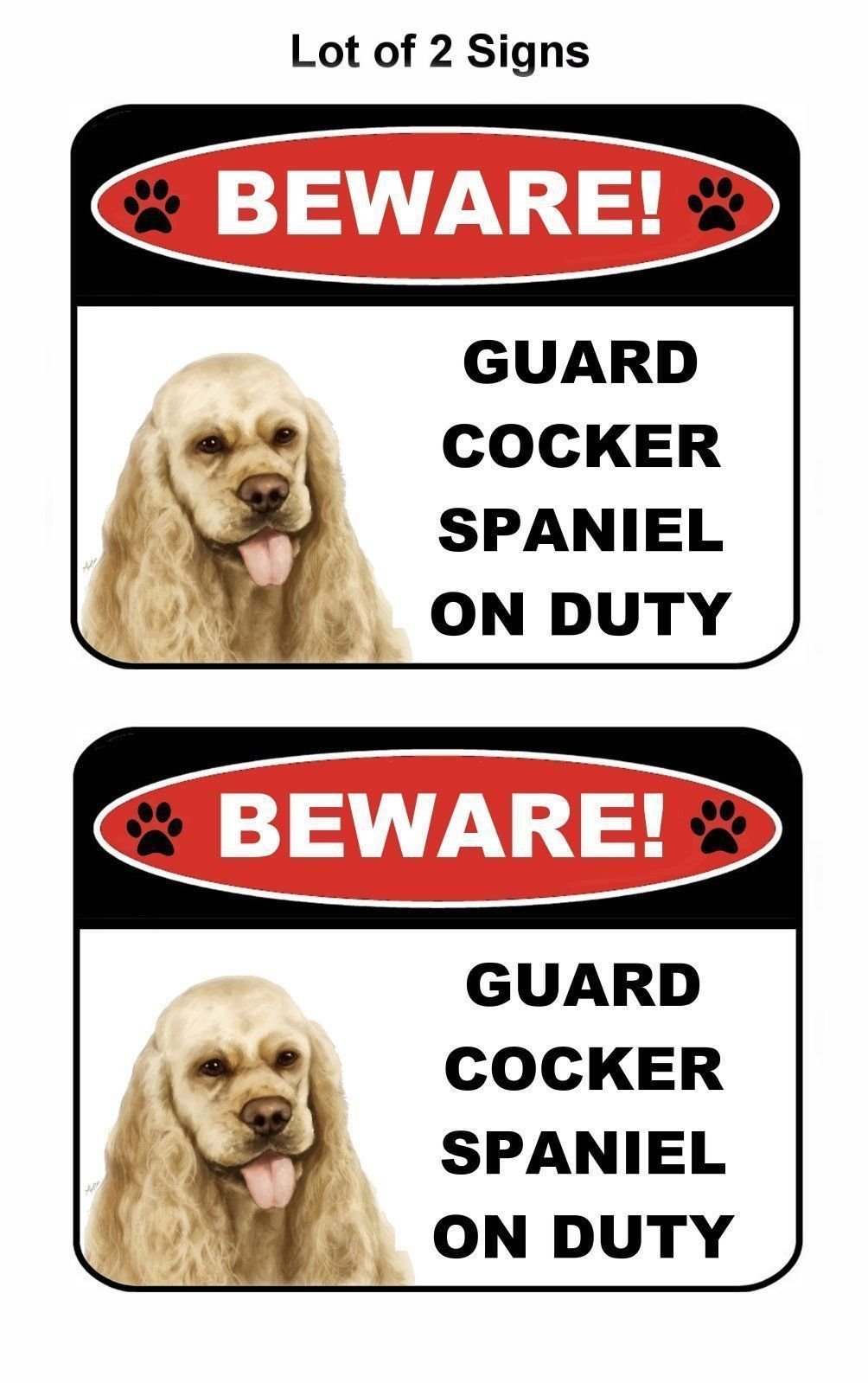 PCSCP 2-Count Beware Guard Cocker Spaniel on Duty (v1) 9 inch x 11.5 ...
