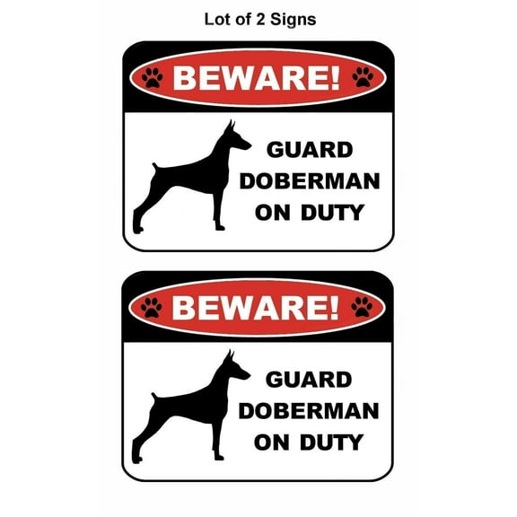 PCSCP 2-Count Beware Guard Doberman (Silhouette) on Duty 9 inch x 11.5 inch Laminated Dog Sign