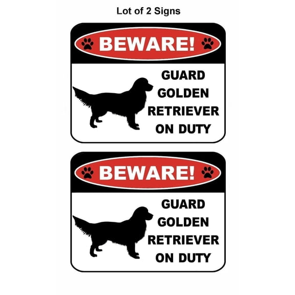 PCSCP 2-Count Beware Guard Golden Retriever (Silhouette) on Duty 9 inch x 11.5 inch Laminated Dog Sign