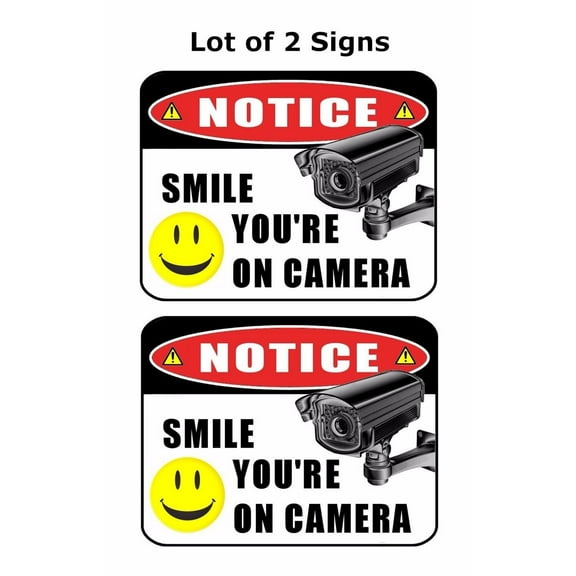 PCSCP 2 Count Notice Smile Your on Camera 9 inch x 11.5 inch Laminated Funny Sign
