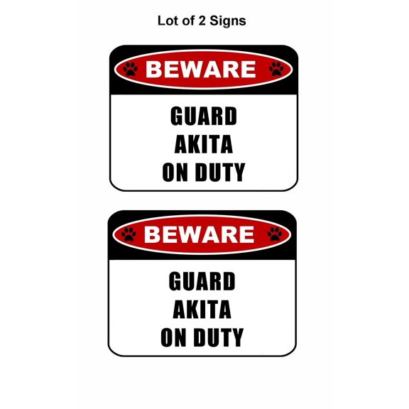 PCSCP 2 count "Beware Guard Akita (v2) on Duty" 11.5 inch x 9 inch Laminated Dog Sign