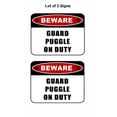 thumbnail image 1 of PCSCP 2 count "Beware Guard Puggle (v2) on Duty" 11.5 inch x 9 inch Laminated Dog Sign, 1 of 2