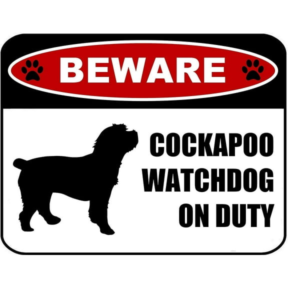 PCSCP Beware Cockapoo Watchdog On Duty (Silhouette) 11.5 inch x 9 inch Laminated Dog Sign