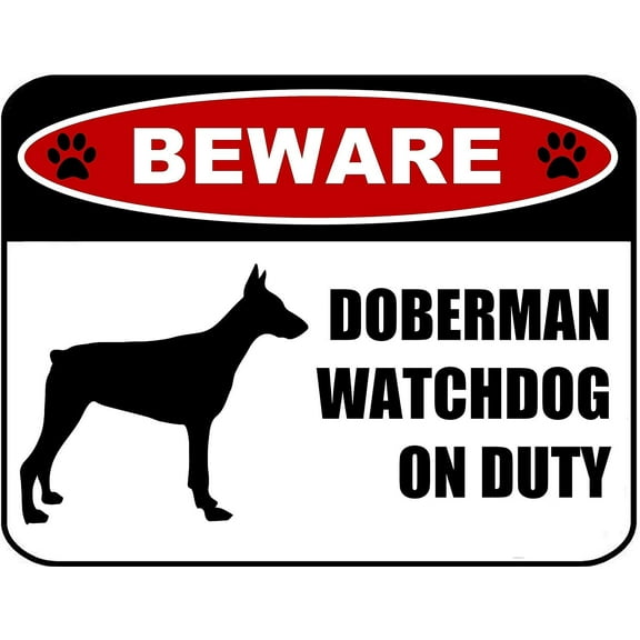 PCSCP Beware Doberman Watchdog On Duty (Silhouette) 11.5 inch x 9 inch Laminated Dog Sign