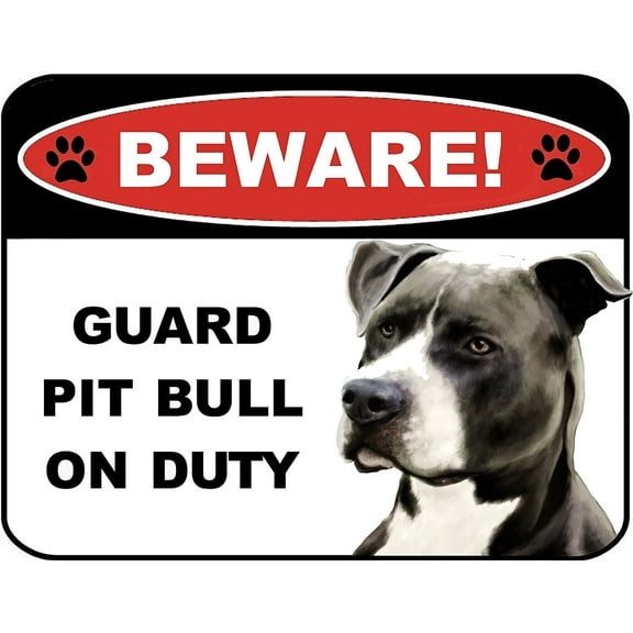 PCSCP Beware Guard Pitbull (Blk & Wht) on Duty (v1) 11.5 inch x 9 inch Laminated Dog Sign