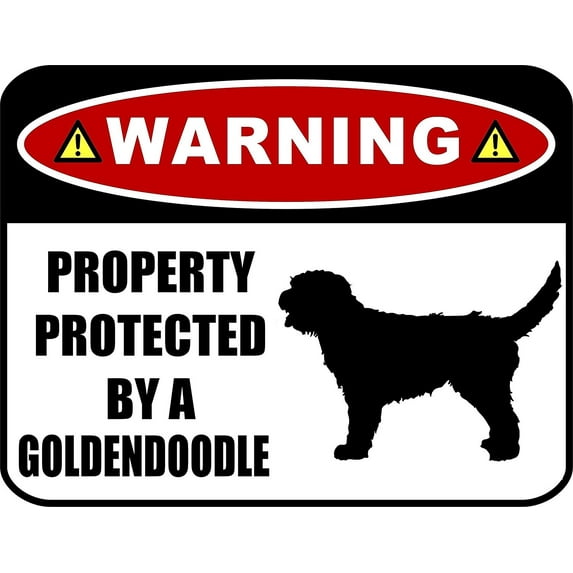 PCSCP Warning Property Protected by a Goldendoodle (SILHOUETTE) 11.5 inch x 9 inch Laminated Dog Sign