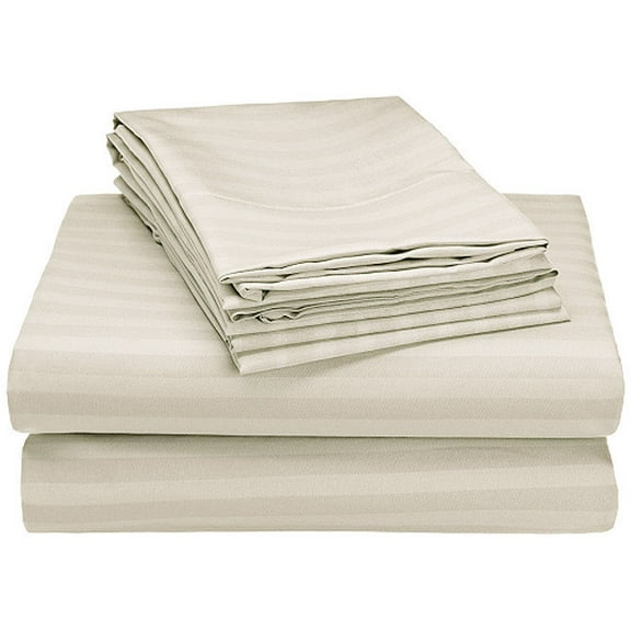 PCT Fine Linens 1000 Thread Count Egyptian Cotton Sheets Dobby Stripe Full Ivory