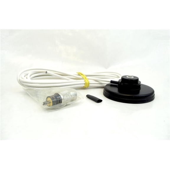 PCTEL & Maxrad RBGFP 3.25 in. Round Magnet Mount with White 12 ft. RG-58 Coax & Loose Non-Stick Solder On PL259 Connector - Black