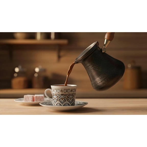 PCZ Series (Large-14fl.oz) - Thickest Solid Copper Engraved/Hammered Turkish Greek Arabic Coffee Pot with Wooden Handle, Stovetop Coffee Maker Cezve Jezve Jazva Ibrik Briki