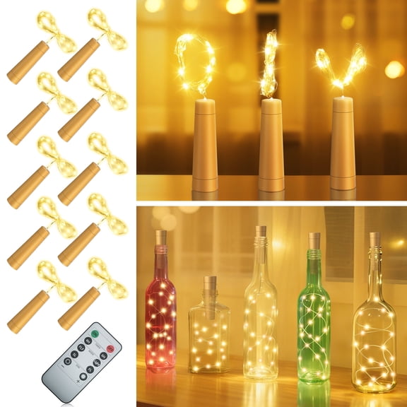 PChero 10 Pack Wine Bottle Lights with Cork & Remote, 6.6ft 20 LED Cork Lights Battery Operated, Waterproof Mini Fairy Lights for Liquor Bottles DIY Wedding Party Bar Christmas Dcor, Warm White