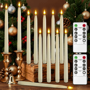 PChero 11 Flameless Taper Candles with Remote Timer, 10 Pack Battery Operated Flickering LED Taper Candlesticks Ivory Faux Wax Window Candles for Thanksgiving Christmas Holiday Wedding Decor