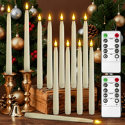 PChero 11 Flameless Taper Candles with Remote Timer, 10 Pack Battery Operated Flickering LED Taper Candlesticks Ivory Faux Wax Window Candles for Thanksgiving Christmas Holiday Wedding Decor