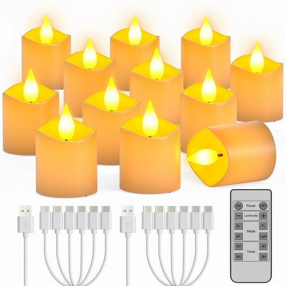 PChero Rechargeable Flameless Candles with Remote Timer, 12pcs Flickering LED Votive Candles Battery Operated, Small Electric Fake Tea Lights Candle for Halloween Christmas Centerpiece Table Wedding