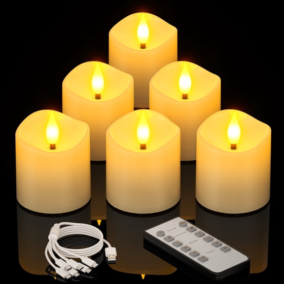 PChero 6 Pack Small Rechargeable Flameless Candles with Remote Timer