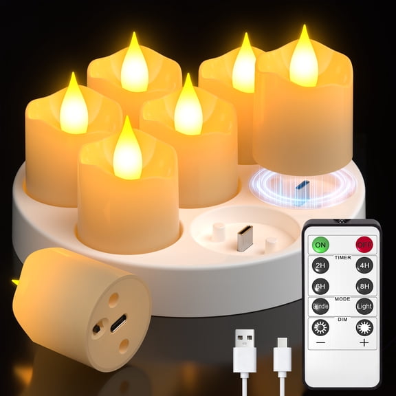 PChero 7pcs Rechargeable Flameless Candles with Remote Timer&Charging Base