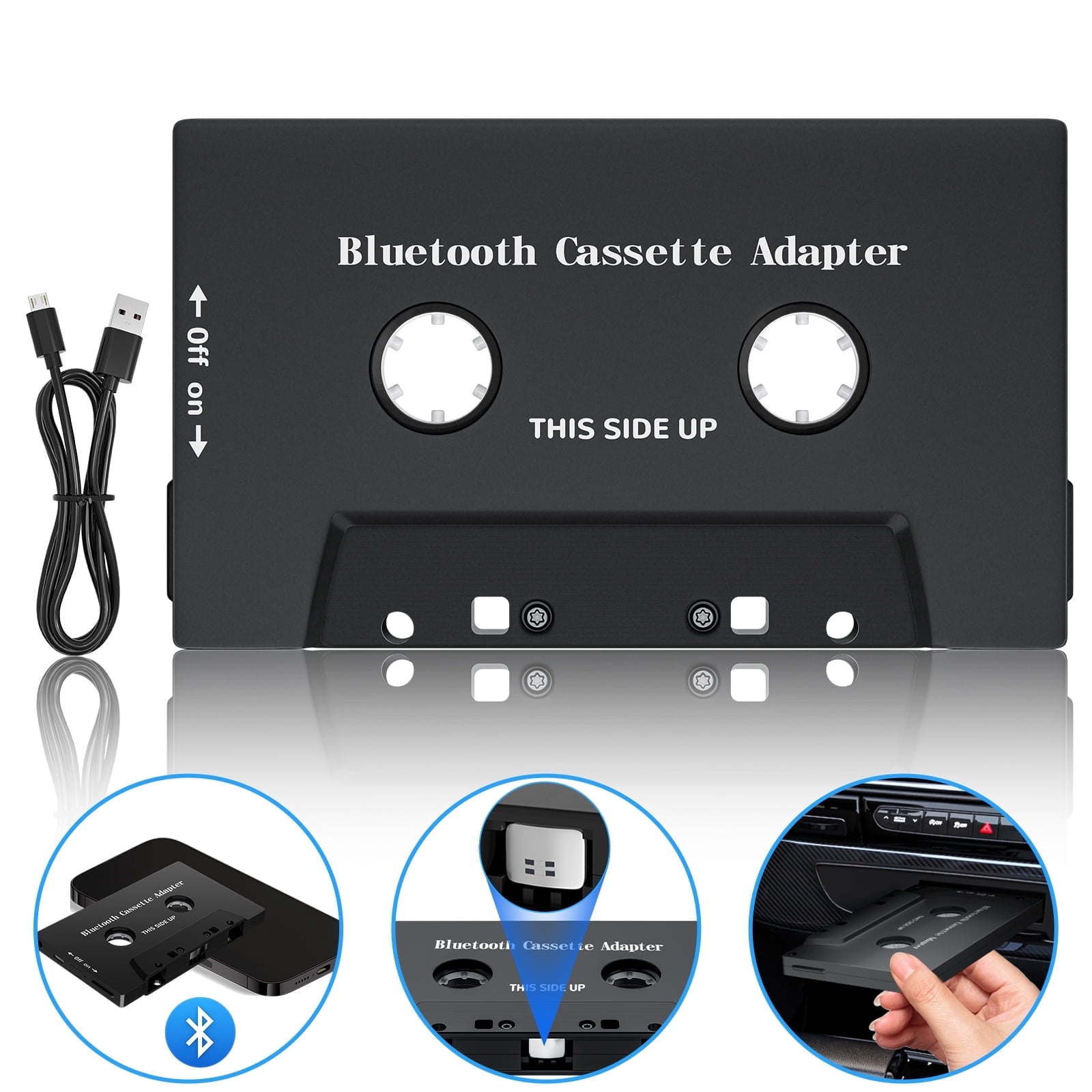 PChero Car Audio Bluetooth Wireless Cassette Receiver, Tape Player Bluetooth 5.0 Cassette Aux Adapter Black