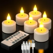 PChero Flameless Rechargeable Tea Lights with Remote Timer, 6pcs Battery Operated LED Votive Tealights, Flickering Electric Fake Candle for Home Decor Halloween Christmas Wedding Table Centerpieces