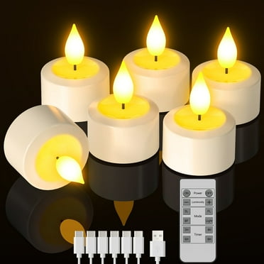 PChero Flameless Rechargeable Tea Lights with Remote Timer, 6pcs Battery Operated LED Votive Tealights, Flickering Electric Fake Candle for Home Decor Halloween Christmas Wedding Table Centerpieces