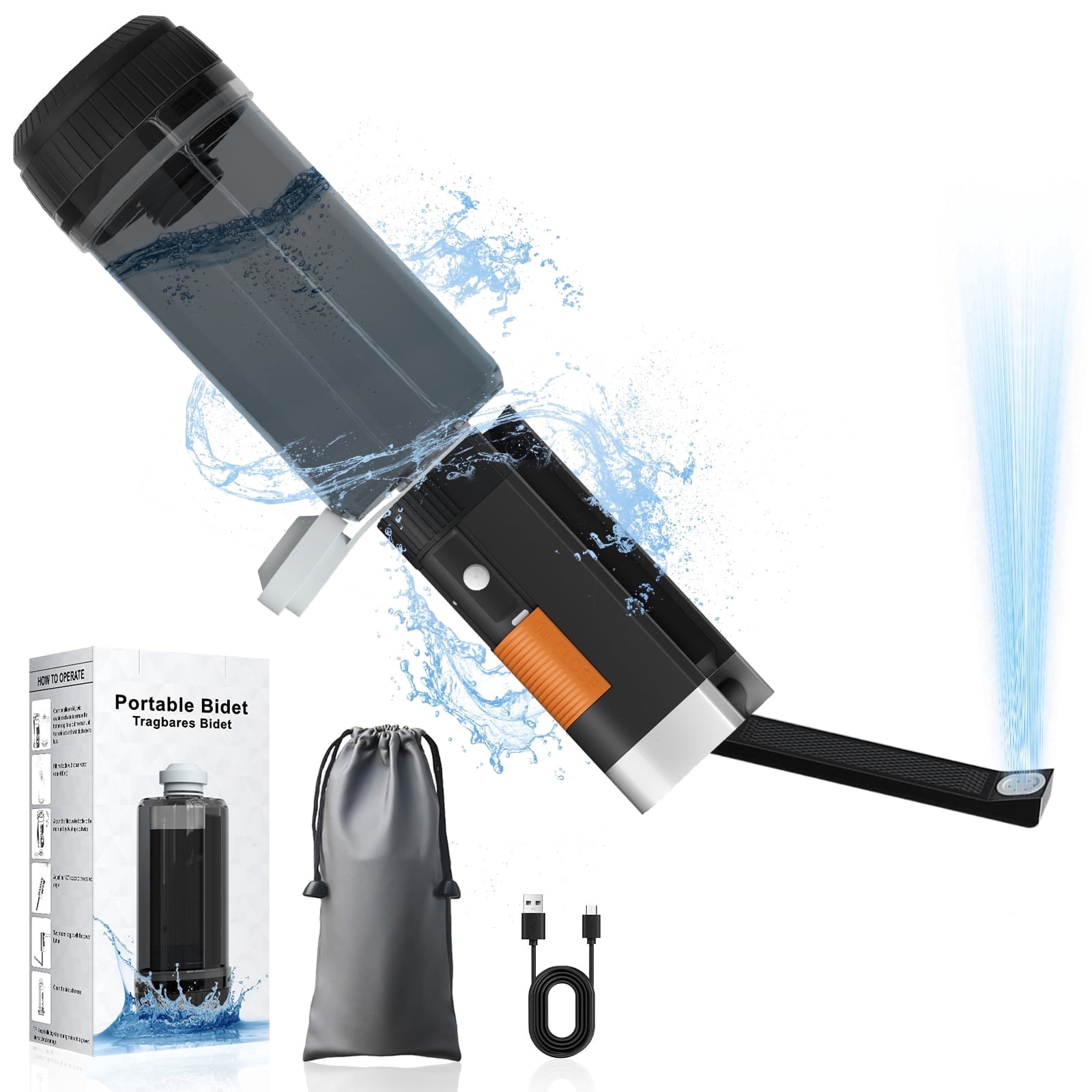 PChero Portable Bidet for Travel, 400ml Rechargeable Handheld Bidet Sprayer with 530ml/min & 680ml/min Dual Modes, 1100mAh USB-C Battery for Women Men Personal Hygiene