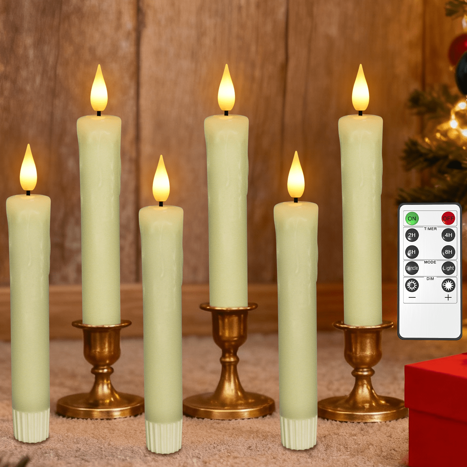 PChero Real Wax LED Flameless Taper Candles with Remote Timer, 6.4inch Battery Operated Taper Candles, LED Fake Drip Electric Candlesticks with 3D Flickering Flame for Party Home Decor, Ivory