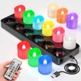 thumbnail image 1 of PChero Rechargeable Tea Lights 9-Color Changing with Remote Timer& Charging Base, 12pcs LED Electric Tealights Battery Operated, Flameless Votives Candles for Table Christmas Holiday Home Decor, 1.57, 1 of 13