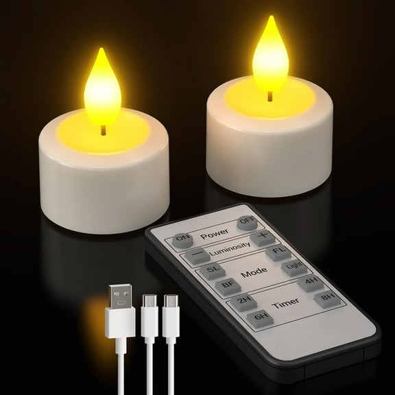 PChero Rechargeable Flameless Candles with Timer Remote, 2pcs Realistic Flickering LED Tea Lights Votive Battery Operated, Electric Fake Candle for Home Decor Halloween Christmas Wedding Warm White