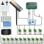 PChero Solar Automatic Drip Irrigation Kit, Solar Powered Auto Watering System with 12 Timer Modes for Indoor Balcony Outdoor Garden Greenhouse, Supported 15 Po