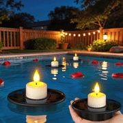 PChero Solar Floating Pool Lights, IP68 Waterproof Outdoor Tea Lights with Dusk to Dawn Sensor, Realistic Flickering Solar Powered Floating Candles for Pool Pond Spa Backyard Wedding Decor 4 Pack