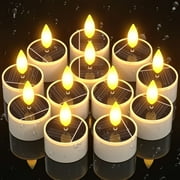 PChero Solar Tea Lights Outdoor Waterproof, 12pcs Flameless Flickering Solar Candles, Rechargeable Candles Reusable LED Tealight   Dusk to Dawn Lighting for Lantern Garden Home Decor, 1.5''x2.1''