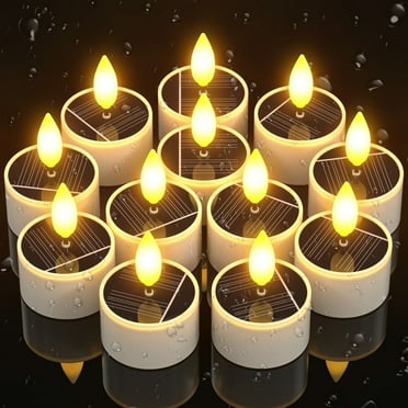 PChero Solar Tea Lights Outdoor Waterproof, 12pcs Flameless Flickering Solar Candles, Rechargeable Candles Reusable LED Tealight   Dusk to Dawn Lighting for Lantern Garden Home Decor, 1.5''x2.1''