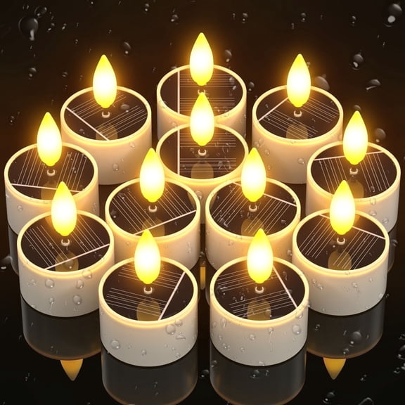 PChero Solar Candles Outdoor Waterproof，12pcs Dusk to Dawn Solar Tea Lights，Flickering Flameless Rechargeable Candles Reusable LED Tealight for Lantern Outside Garden Home Decor，1.5''x2.1''