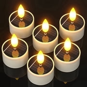 PChero Solar Candles Outdoor Waterproof 6pcs Dusk to Dawn Solar Tea Lights Flickering Flameless Rechargeable Candles Reusable LED Tealight for Lantern Outside Garden Home Decor 1.5x2.1
