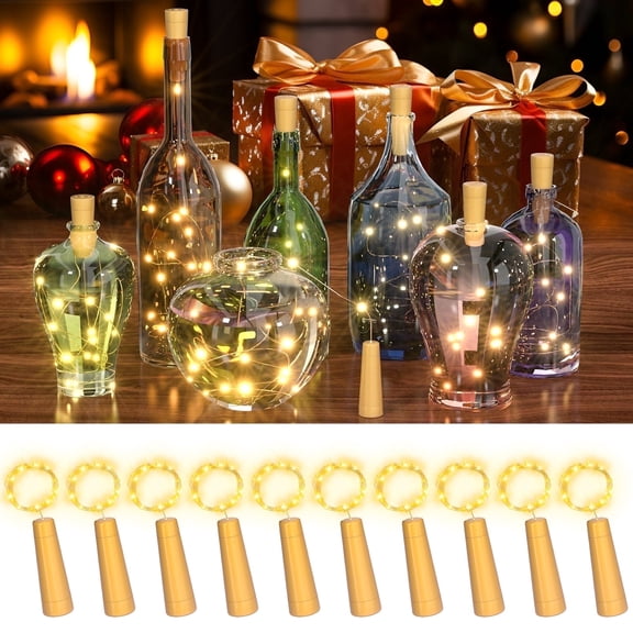 PChero Wine Bottle Lights with Cork Timer, 10 Pack 20 LED Cork Bottle Lights Waterproof Battery Operated, 6.6ft Fairy Mini String Lights for Liquor Bottles DIY Party Wedding Decor, Warm White