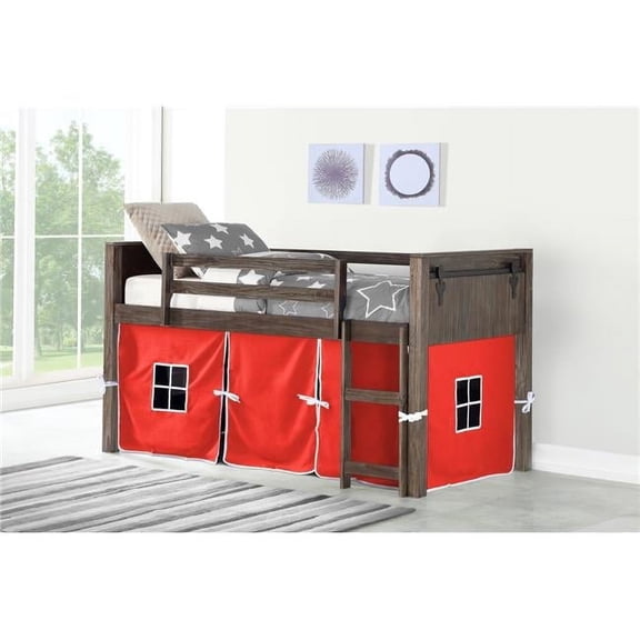 PD-0318TBS-R Twin Barn Door Low Loft, Brushed Shadow with Red Tent